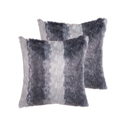 Zestaw 2 poduszek dekoracyjnych HORDEUM Sztuczne futro 45 x 45 cm Szary W paski Zestaw 2 poduszek dekoracyjnych HORDEUM Sztuczne futro 45 x 45 cm Szary W paski