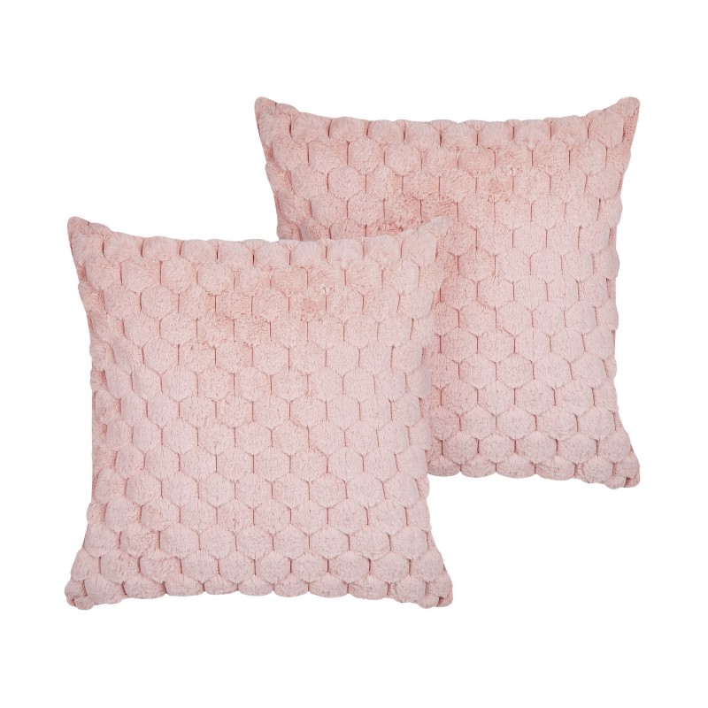 Zestaw 2 poduszek dekoracyjnych PURSLANE Sztuczne futro 43 x 43 cm Pastelowy róż Wzór geometryczny