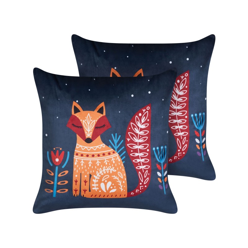 2 welurowe poduszki dekoracyjne dla dzieci w liski 45 x 45 cm ciemnoniebieskie FIRESPIKE