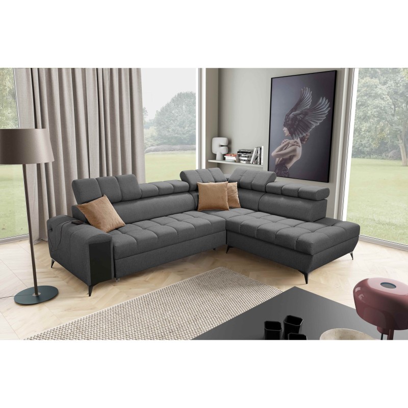 Ecksofa Venna VII mit Schlaffunktion, USB-Anschluss und öffnender Bar Plusch, Avra 17