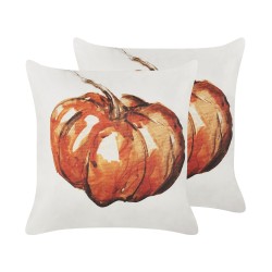 Zestaw 2 poduszek dekoracyjnych CURBITA Welur 45 x 45 cm Beżowy Wzór roślinny Zestaw 2 poduszek dekoracyjnych CURBITA Welur 45 x 45 cm Beżowy Wzór roślinny