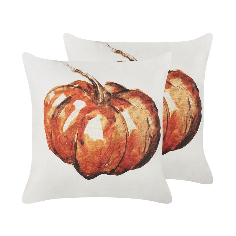 Zestaw 2 poduszek dekoracyjnych CURBITA Welur 45 x 45 cm Beżowy Wzór roślinny