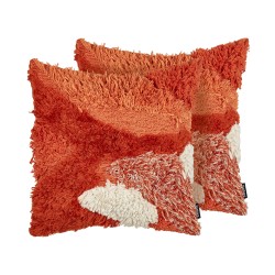 Zestaw 2 poduszek dekoracyjnych SAGENIA Bawełna 45 x 45 cm Pomarańczowy Wzór abstrakcyjny Zestaw 2 poduszek dekoracyjnych SAGENIA Bawełna 45 x 45 cm Pomarańczowy Wzór abstrakcyjny