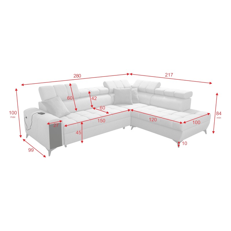 Venna VII corner sofa with sleeping function, USB port, and opening bar Plush, Avra 11 Venna VII corner sofa with sleeping function, USB port, and opening bar Plush, Avra 11