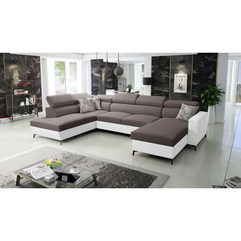 Elegancki Narożnik w kształcie U Arco VI z funkcją spania - Velvet, Mono 234 + Ecoskóra