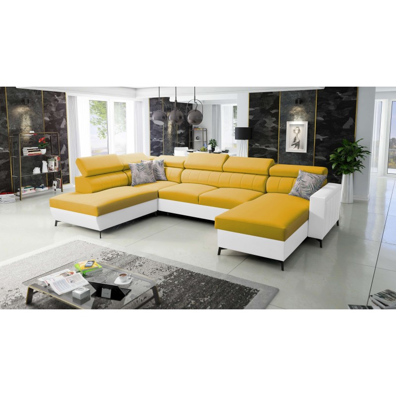 Elegancki Narożnik w kształcie U Arco VI z funkcją spania - Velvet, Mono 236 + Ecoskóra