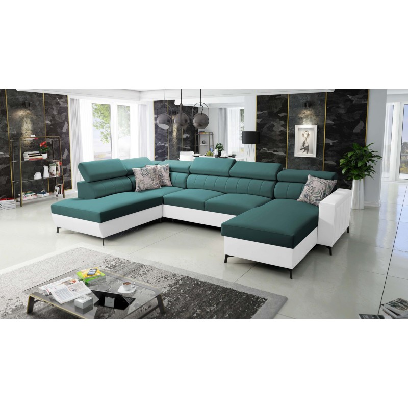 Elegancki Narożnik w kształcie U Arco VI z funkcją spania - Velvet, Mono 238 + Ecoskóra