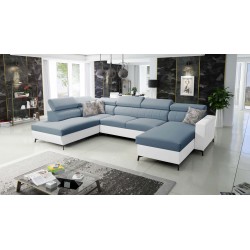 Elegant U-shaped Arco VI Corner Sofa with Sleeping Function - Velvet, Mono 239 + Eco-leather