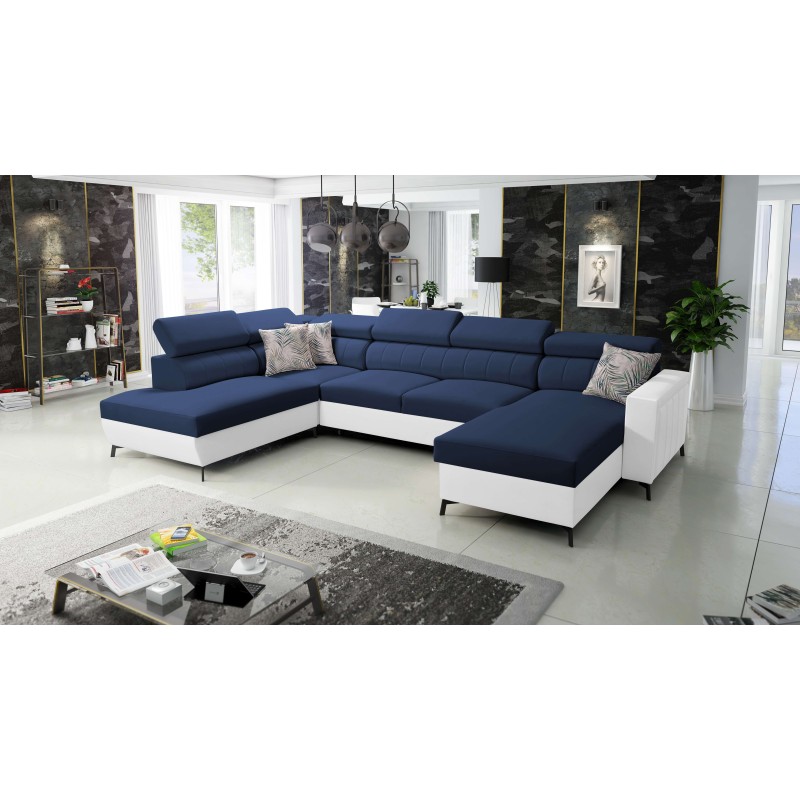 Elegancki Narożnik w kształcie U Arco VI z funkcją spania - Velvet, Mono 241 + Ecoskóra