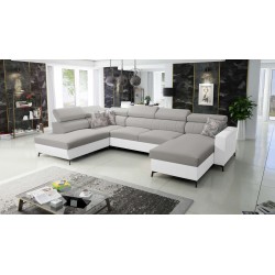 Elegancki Narożnik w kształcie U Arco VI z funkcją spania - Velvet, Mono 244 + Ecoskóra