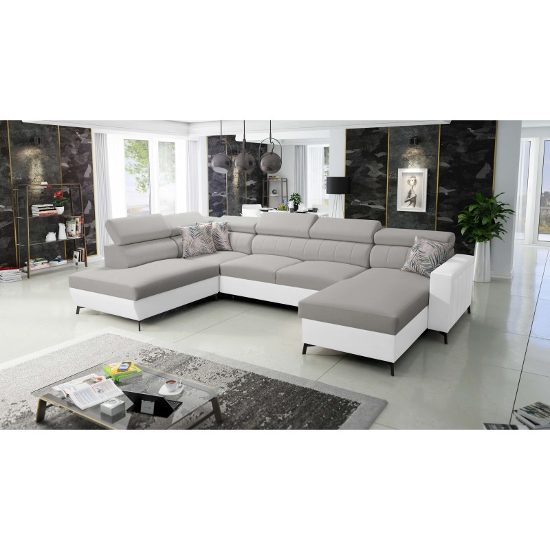 Elegancki Narożnik w kształcie U Arco VI z funkcją spania - Velvet, Mono 244 + Ecoskóra