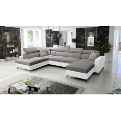 Elegancki Narożnik w kształcie U Arco VI z funkcją spania - Velvet, Mono 246 + Ecoskóra