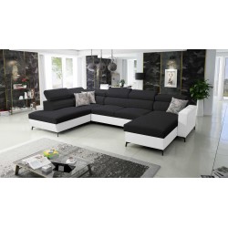 Elegantes U-förmiges Ecksofa Arco VI mit Schlaffunktion - Geflecht, Sawana 14 + Kunstleder