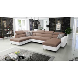 Elegantes U-förmiges Ecksofa Arco VI mit Schlaffunktion - Geflecht, Sawana 25 + Kunstleder