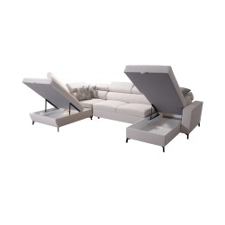 Sofá Esquinero Elegante en Forma de U Arco VI con Función para Dormir - Tela Tejida, Sawana 11 + Eco-cuero