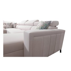 Elegante U-förmige Ecksofa Arco VI mit Schlaffunktion - Geflecht, Sawana 11 + Kunstleder