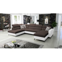 Elegant U-shaped Corner Sofa Arco VI with Sleeping Function - Woven Fabric, Sawana 26 + Eco-leather