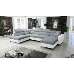Elegant U-shaped Arco VI Corner Sofa with Sleeping Function - Woven Fabric, Sawana 72 + Eco-leather