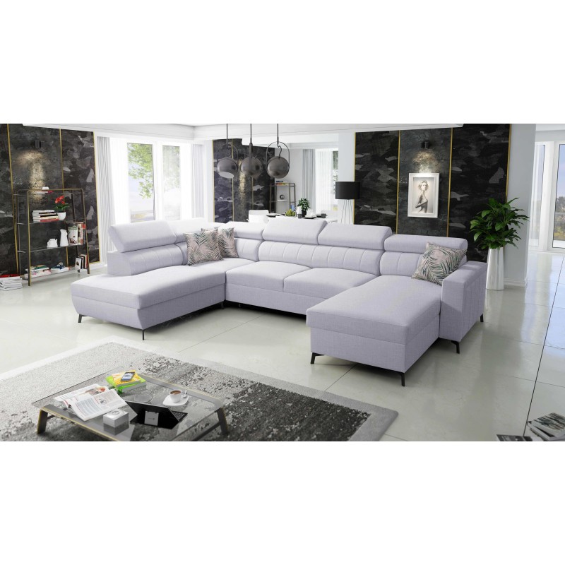 Elegant U-shaped Corner Sofa Arco VI with Sleeping Function - Woven Fabric, Sawana 84