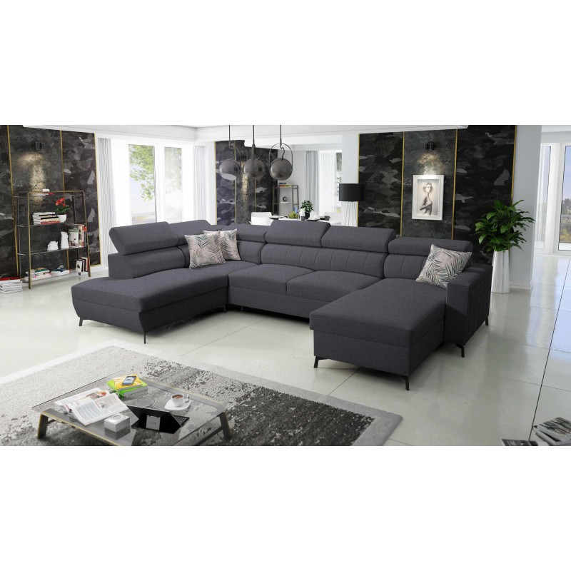 Elegantes Ecksofa in U-Form Arco VI mit Schlafunktion - Flechtwerk, Sawana 96