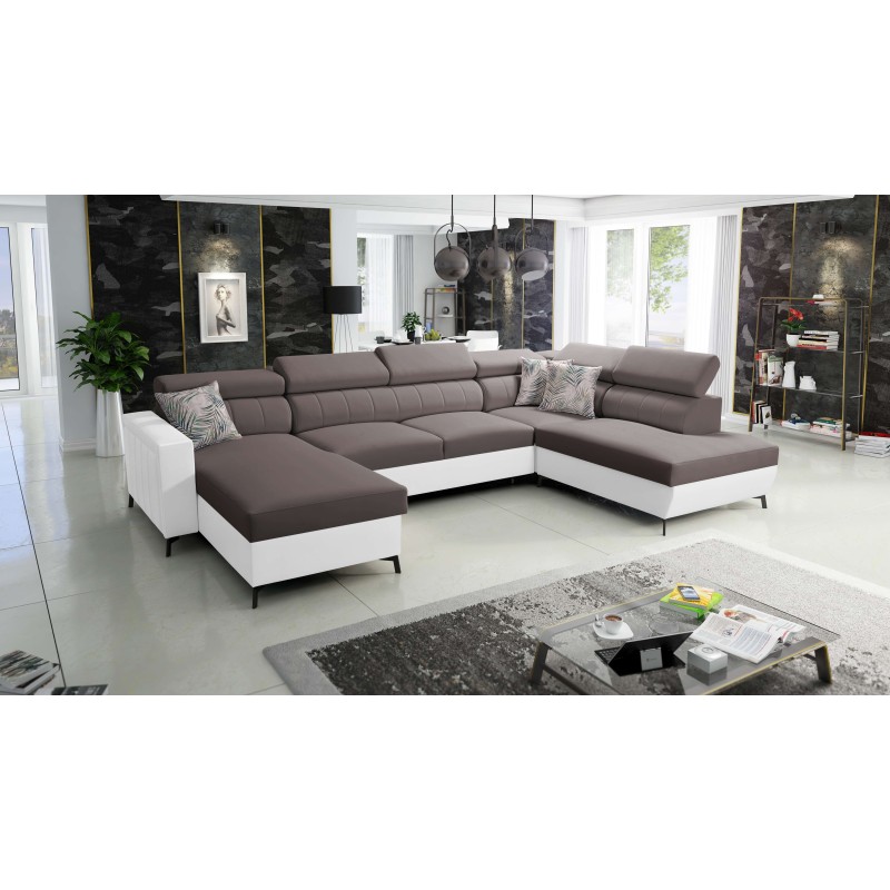 Elegancki Narożnik w kształcie U Arco VI z funkcją spania - Velvet, Mono 234 + Ecoskóra