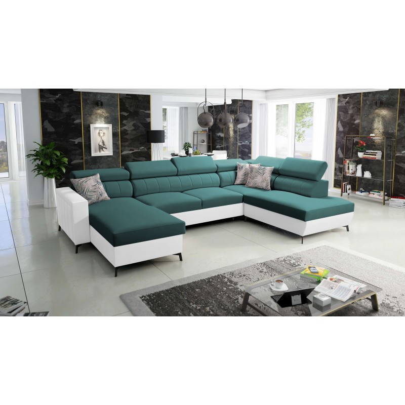 Elegancki Narożnik w kształcie U Arco VI z funkcją spania - Velvet, Mono 238 + Ecoskóra