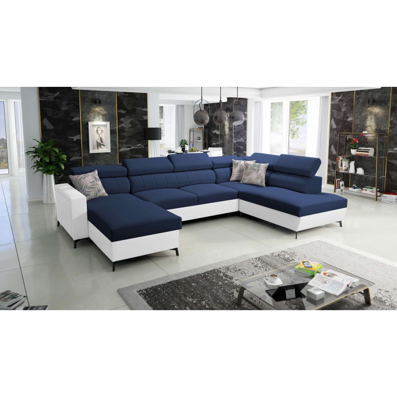 Elegancki Narożnik w kształcie U Arco VI z funkcją spania - Velvet, Mono 241 + Ecoskóra
