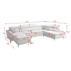 Elegancki Narożnik w kształcie U Arco VI z funkcją spania - Velvet, Mono 241 + Ecoskóra Elegancki Narożnik w kształcie U Arco VI z funkcją spania - Velvet, Mono 241 + Ecoskóra