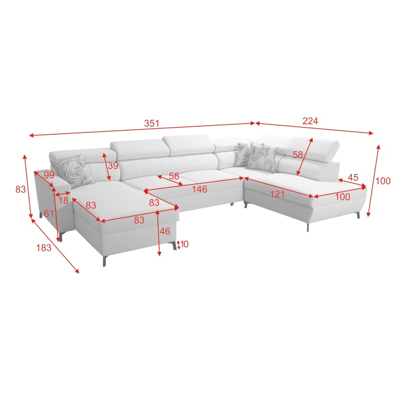 Elegancki Narożnik w kształcie U Arco VI z funkcją spania - Velvet, Mono 241 + Ecoskóra Elegancki Narożnik w kształcie U Arco VI z funkcją spania - Velvet, Mono 241 + Ecoskóra