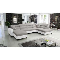 Elegancki Narożnik w kształcie U Arco VI z funkcją spania - Velvet, Mono 244 + Ecoskóra