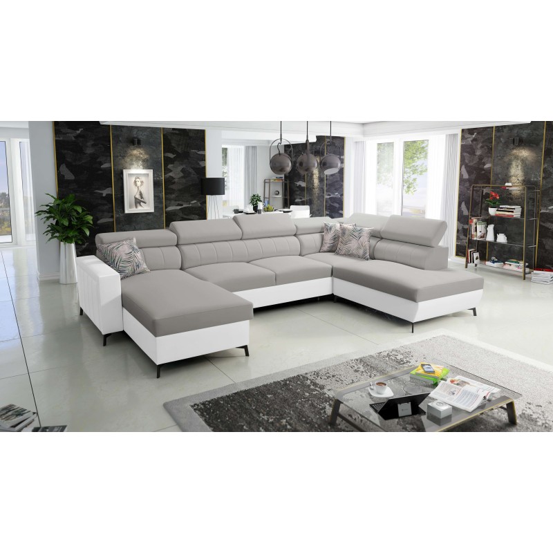 Elegancki Narożnik w kształcie U Arco VI z funkcją spania - Velvet, Mono 244 + Ecoskóra