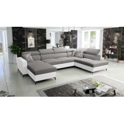 Elegancki Narożnik w kształcie U Arco VI z funkcją spania - Velvet, Mono 246 + Ecoskóra