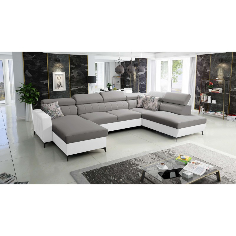 Elegancki Narożnik w kształcie U Arco VI z funkcją spania - Velvet, Mono 246 + Ecoskóra