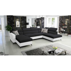 Elegantes U-förmiges Ecksofa Arco VI mit Schlaffunktion - Geflecht, Sawana 14 + Kunstleder