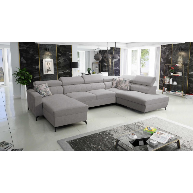 Elegant U-shaped Corner Sofa Arco VI with Sleeping Function - Woven Fabric, Sawana 11