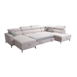 Elegante U-förmige Ecksofa Arco VI mit Schlaffunktion - Geflecht, Sawana 11 + Kunstleder