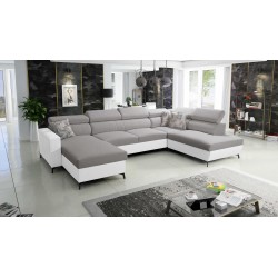 Elegant U-shaped Arco VI Corner Sofa with Sleeping Function - Weave, Sawana 11 + Eco-leather