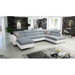 Elegantes U-förmiges Ecksofa Arco VI mit Schlaffunktion - Webstoff, Sawana 72 + Kunstleder