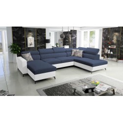 Elegant U-shaped Corner Sofa Arco VI with Sleeping Function - Weave, Sawana 80 + Eco-leather