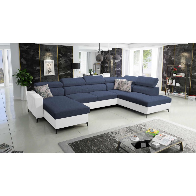 Elegant U-shaped Corner Sofa Arco VI with Sleeping Function - Weave, Sawana 80 + Eco-leather