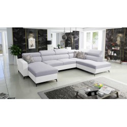Elegantes U-förmiges Ecksofa Arco VI mit Schlaffunktion - Geflecht, Sawana 84 + Kunstleder