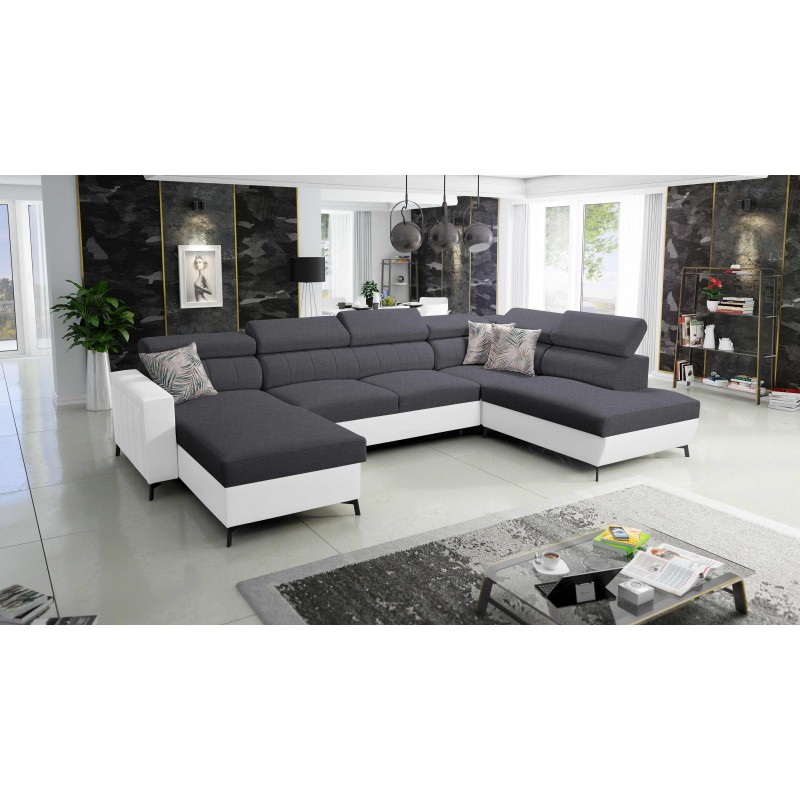 Sofá Esquinero Elegante en forma de U Arco VI con función de cama - Tejido, Sawana 96 + Ecopiel