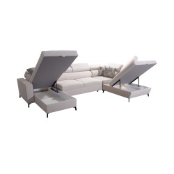 Elegantes Ecksofa in U-Form Arco VI mit Schlaffunktion - Geflecht, Sawana 96 + Kunstleder