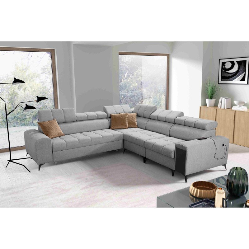 Ecksofa Venna III mit Schlaffunktion, USB-Anschluss und aufklappbarer Bar - Plüsch, Avra 16