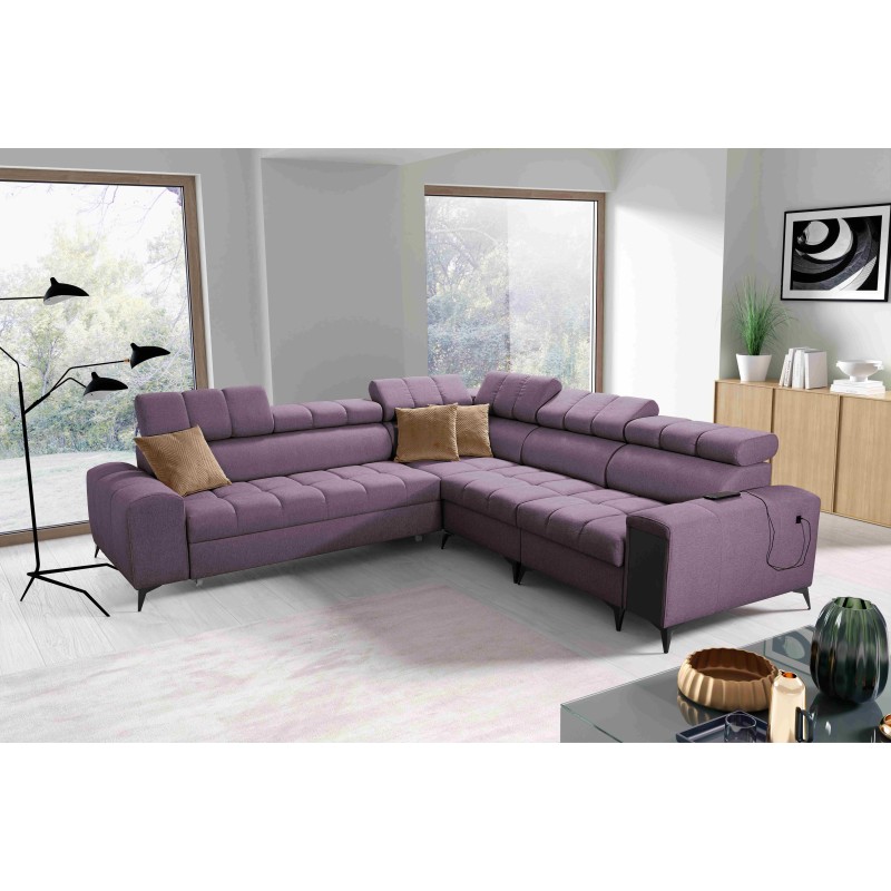 Esquina Venna III con función de cama, puerto USB y bar abierto - Terciopelo, Avra 9