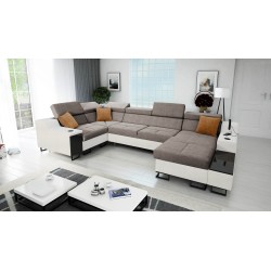 Ecksofa U Avanti IV Mini mit Schlaffunktion Velours, Whisper 5 + Ökoleder | Möbel für Ihr Zuhause