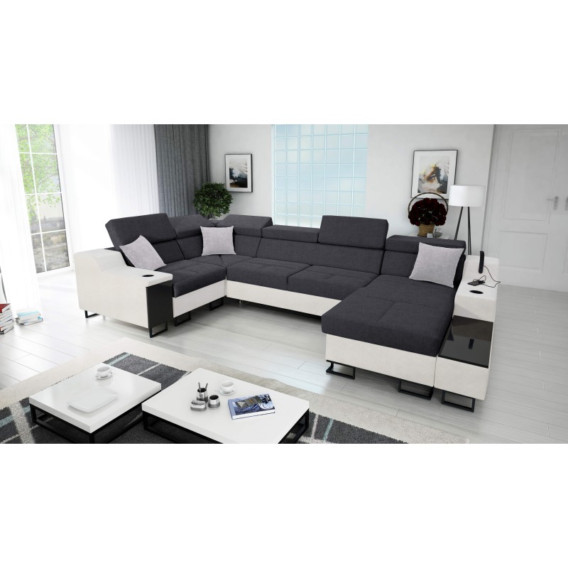 Ecksofa U Avanti IV Mini mit Schlaffunktion Velours, Sawana 96 + Kunstleder | Möbel für Ihr Zuhause