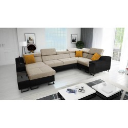 Ecksofa U Avanti IV Mini mit Schlaffunktion Samt, Whisper 3 + Schwarzes Kunstleder | Möbel für Ihr Zuhause