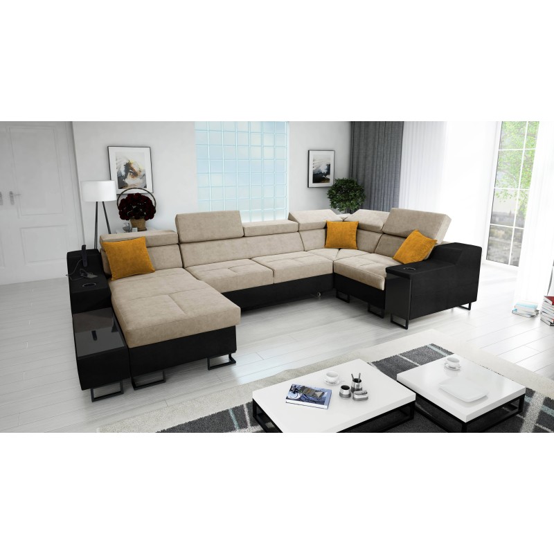 Ecksofa U Avanti IV Mini mit Schlaffunktion Samt, Whisper 3 + Schwarzes Kunstleder | Möbel für Ihr Zuhause Ecksofa U Avanti IV Mini mit Schlaffunktion Samt, Whisper 3 + Schwarzes Kunstleder | Möbel für Ihr Zuhause