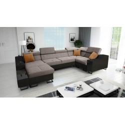 Ecksofa U Avanti IV Mini mit Schlaffunktion Velours, Whisper 5 + schwarzes Kunstleder | Möbel für Ihr Zuhause